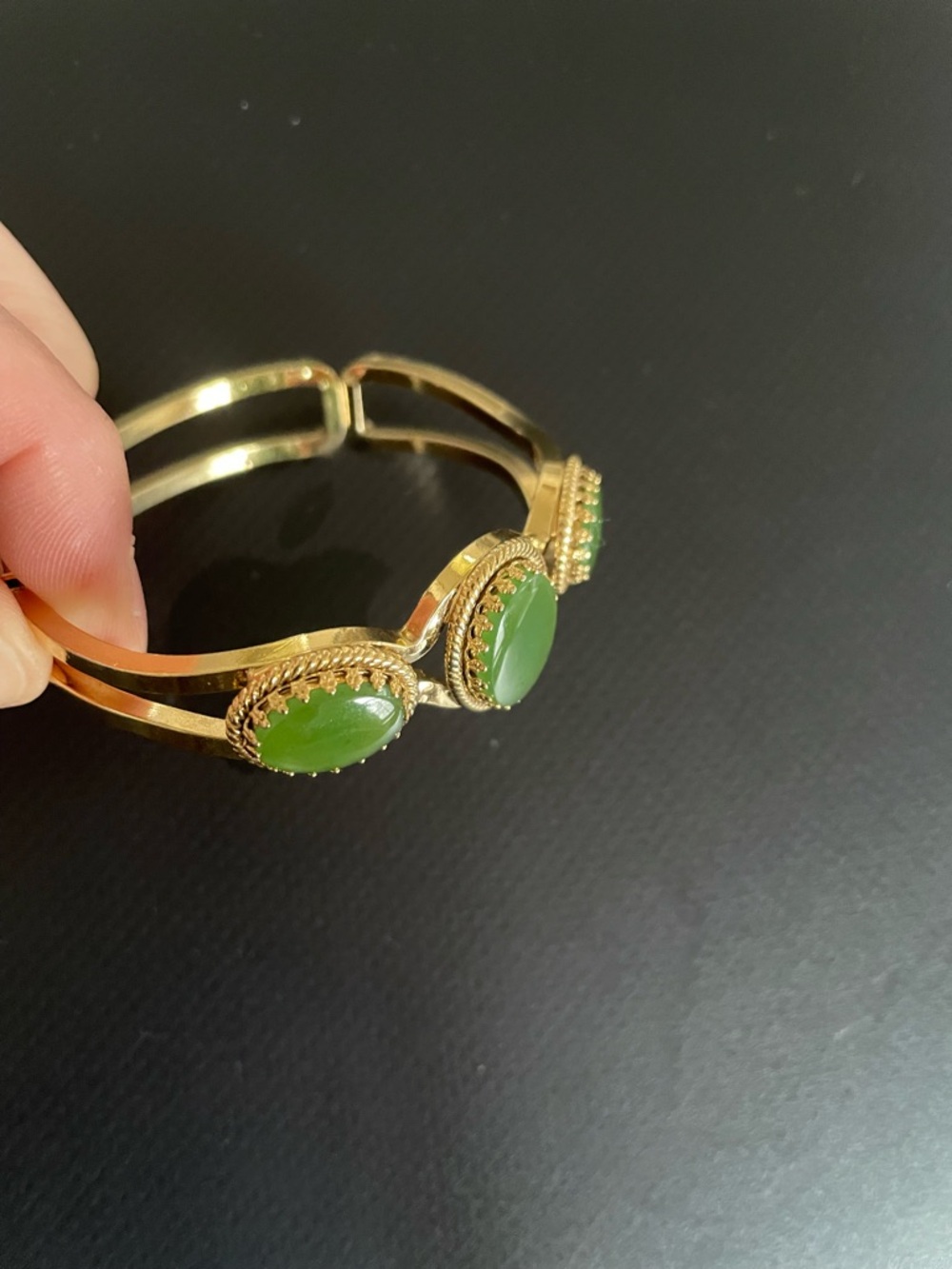 Gold Bracelet with Green Stone Trio - Picture 3 of 5